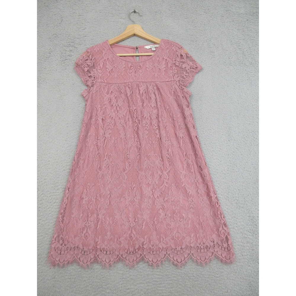 Speechless Cottagecore Dress Women Medium Pink Lace Cap Sleeve ALine Scallop Hem